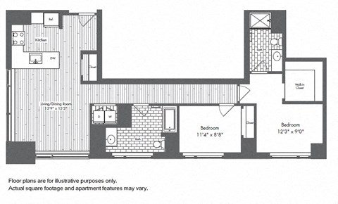 Floor plan for 2 beds, 2 baths, 1132 sqft